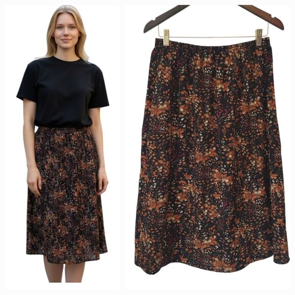 NEW Blair Fall Floral A-line Below Knee/Midi Skirt in Chestnut Size Large - Picture 1 of 9